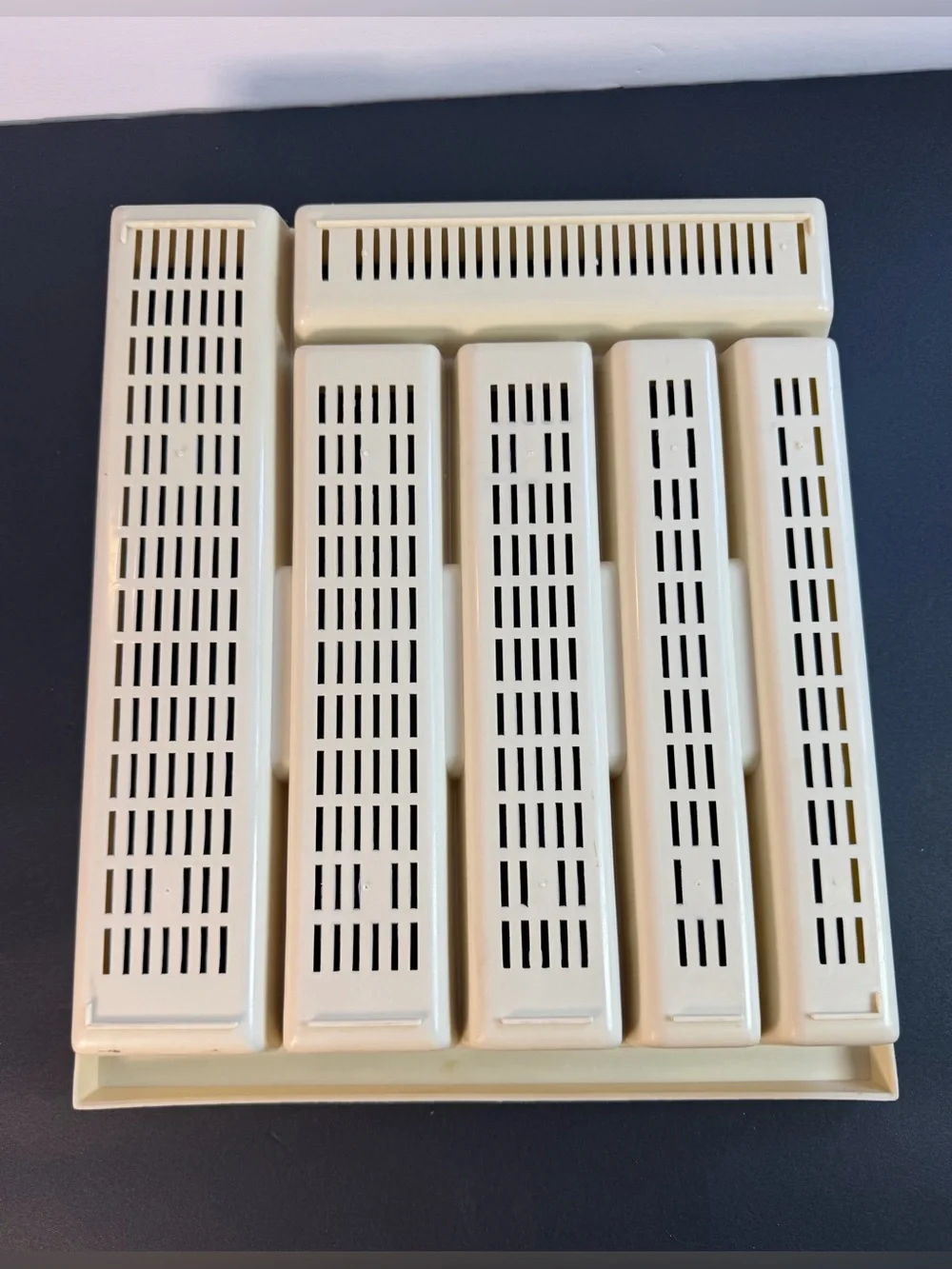 Vintage Cream Mesh Bottom Plastic Silverware Utensil Drawer Organizer Tray
